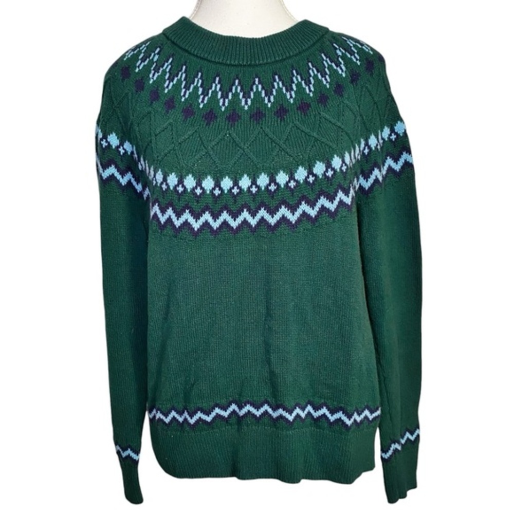 Style & Co. Green and Purple Patterned Crewneck Sweater
